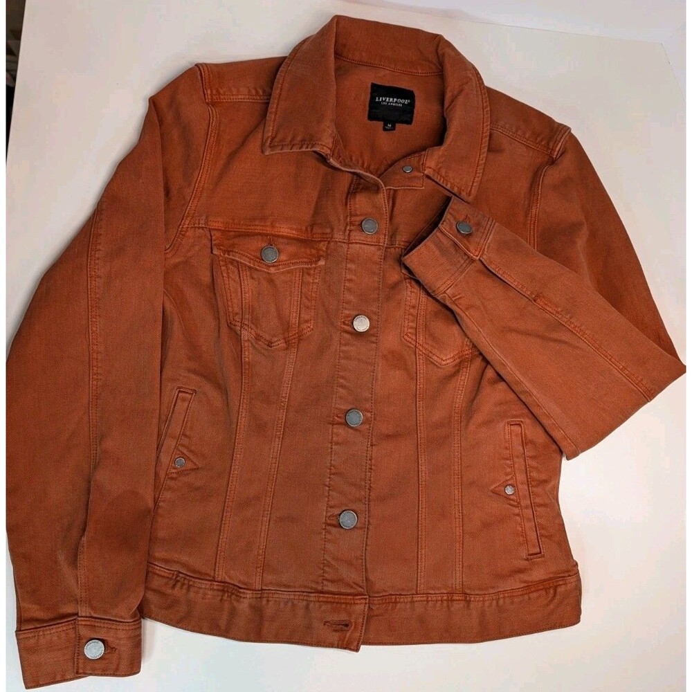 Liverpool Los Angeles Rust Orange Denim Trucker Jacket Medium Stretch EUC